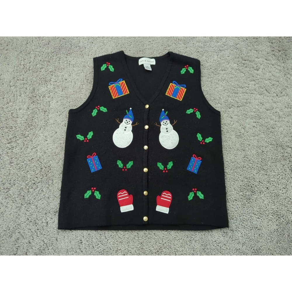 Vintage Croft & Borrow Vest Womens Medium Christmas Grandma Made in Hong Kong